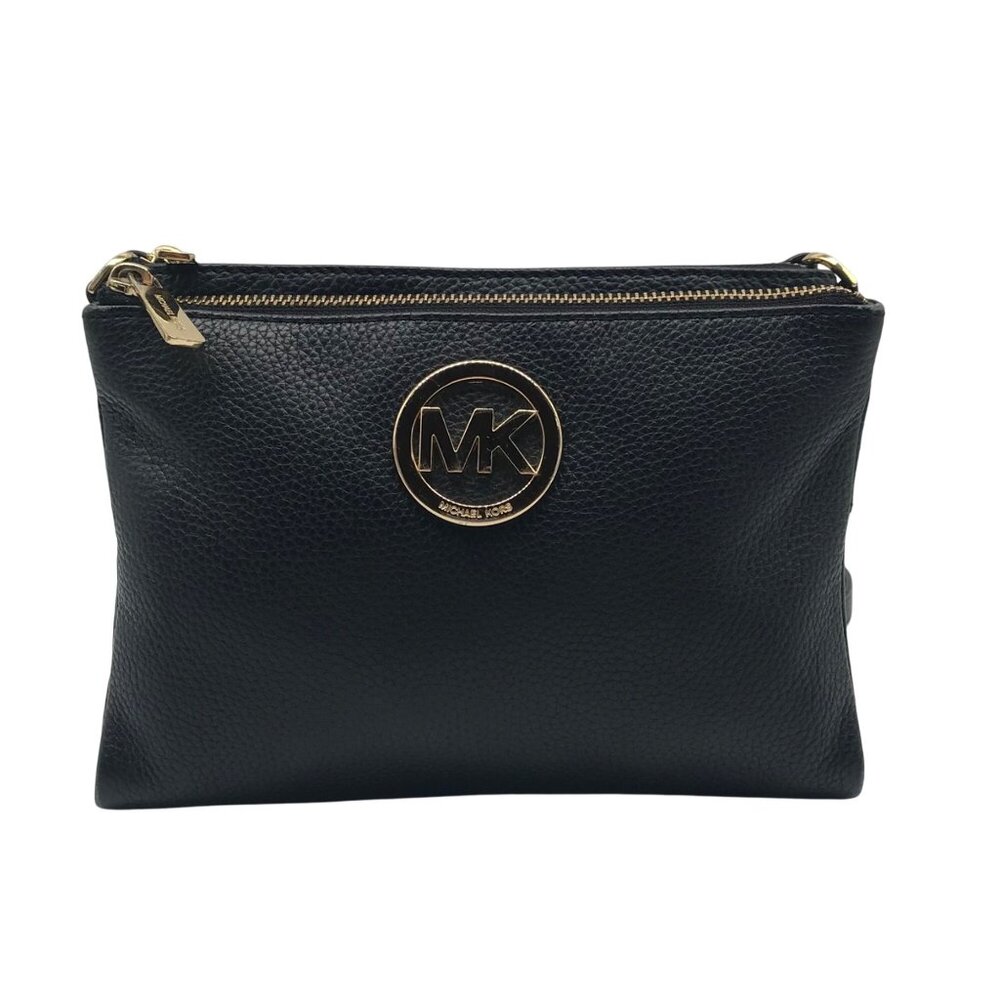 Michael Kors Black Pebbled Leather Fulton Crossbody